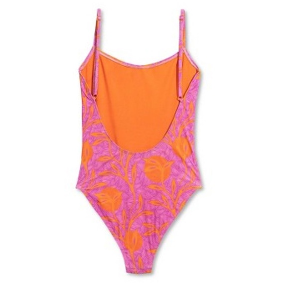 Liberty & Justice Women's High Leg Cheeky 1-piece Swimsuit Pink/Orange Flora XL - Picture 3 of 5